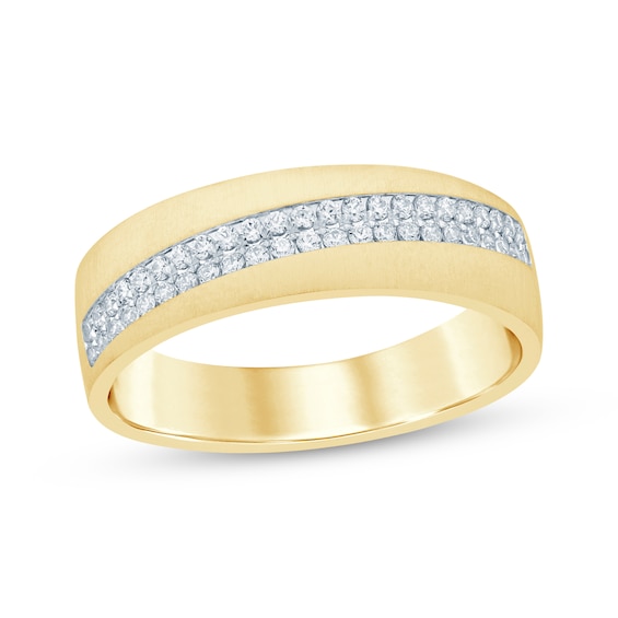 Now + Forever Men's Diamond Diagonal Two-Row Satin Finish Wedding Band 1/3 ct tw 10K Yellow Gold