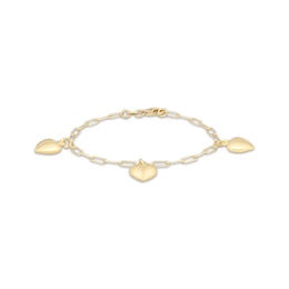 STUDIO BY KAY Puff Heart Dangle Station Paperclip Chain Bracelet 24K Yellow Gold Vermeil Sterling Silver 7.5"