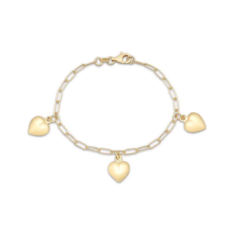 Main Image 2 of STUDIO BY KAY Puff Heart Dangle Station Paperclip Chain Bracelet 24K Yellow Gold Vermeil Sterling Silver 7.5"