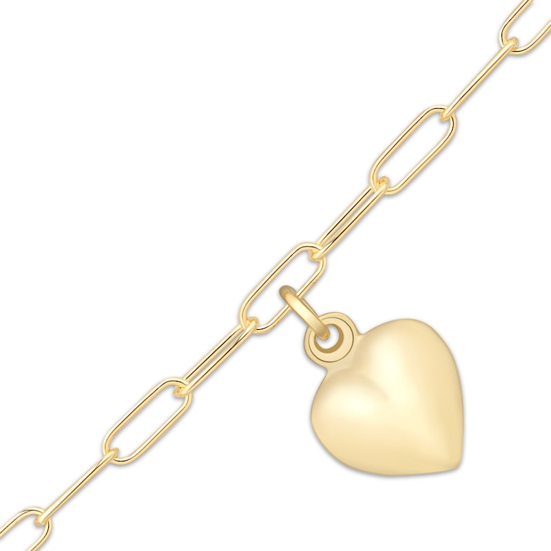 Main Image 3 of STUDIO BY KAY Puff Heart Dangle Station Paperclip Chain Bracelet 24K Yellow Gold Vermeil Sterling Silver 7.5"