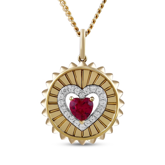 STUDIO BY KAY Heart-Shaped Lab-Created Ruby & White Lab-Created Sapphire Medallion Necklace 24K Yellow Gold Vermeil Sterling Silver 18"
