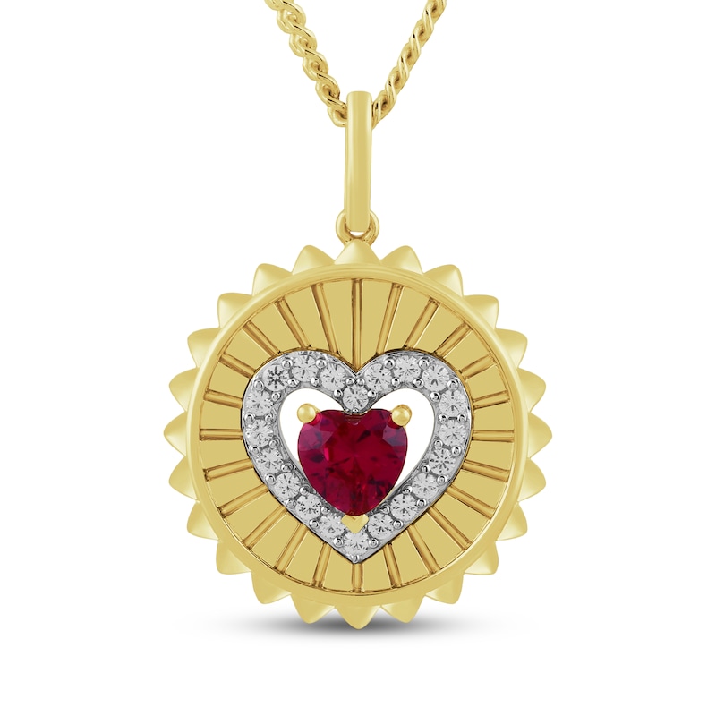 Main Image 1 of STUDIO BY KAY Heart-Shaped Lab-Created Ruby & White Lab-Created Sapphire Medallion Necklace 24K Yellow Gold Vermeil Sterling Silver 18"