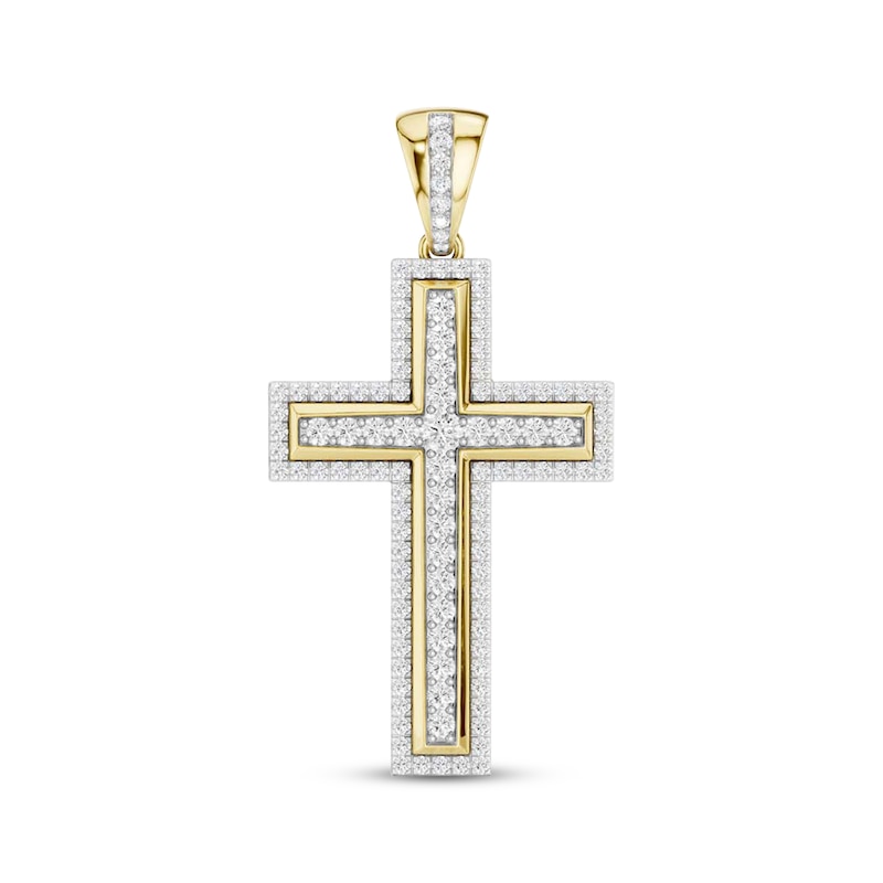 Main Image 1 of STUDIO BY KAY Men's Lab-Grown Diamond Pavé Cross Charm 2-1/2 ct tw 24K Yellow Gold vermeil Sterling Silver
