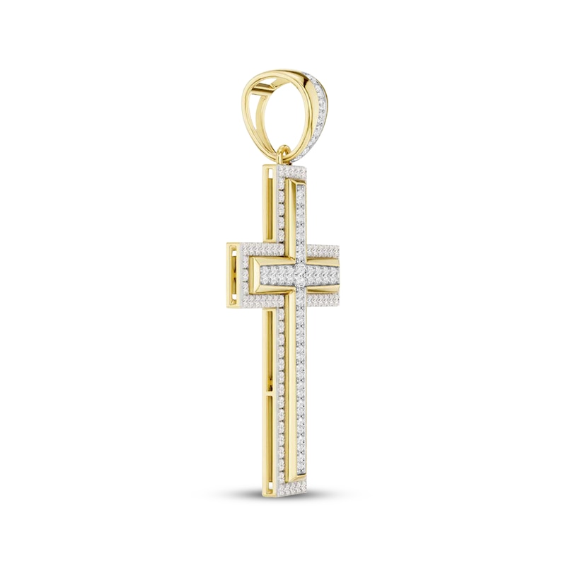 Main Image 2 of STUDIO BY KAY Men's Lab-Grown Diamond Pavé Cross Charm 2-1/2 ct tw 24K Yellow Gold vermeil Sterling Silver