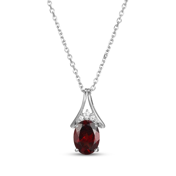 Oval-Cut Garnet & White Lab-Created Sapphire Necklace Sterling Silver 18"