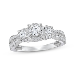 Memories Moments Magic Round-Cut Diamond Three-Stone Bridal Set 3/4 ct tw 10K White Gold