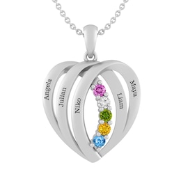 Birthstone Family & Mother's Heart Necklace (1-5 Stones and Lines)