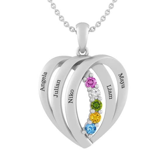 Birthstone Family & Mother's Heart Necklace (1-5 Stones and Lines)