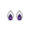 Thumbnail Image 2 of Pear-Shaped Amethyst & White Lab-Created Sapphire Halo Stud Earrings Sterling Silver