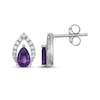 Thumbnail Image 3 of Pear-Shaped Amethyst & White Lab-Created Sapphire Halo Stud Earrings Sterling Silver