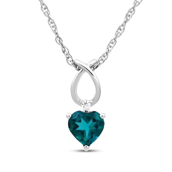 Heart-Shaped Lab-Created Emerald & Lab-Grown Diamond Accent Necklace Sterling Silver 18"