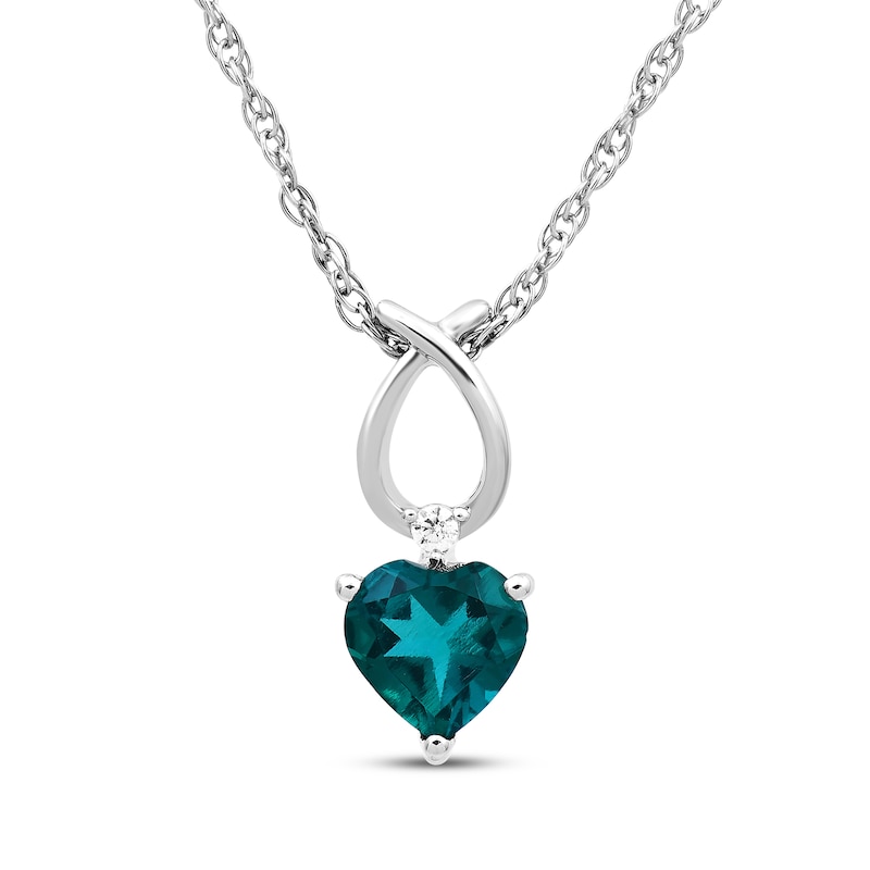 Main Image 1 of Heart-Shaped Lab-Created Emerald & Lab-Grown Diamond Accent Necklace Sterling Silver 18"