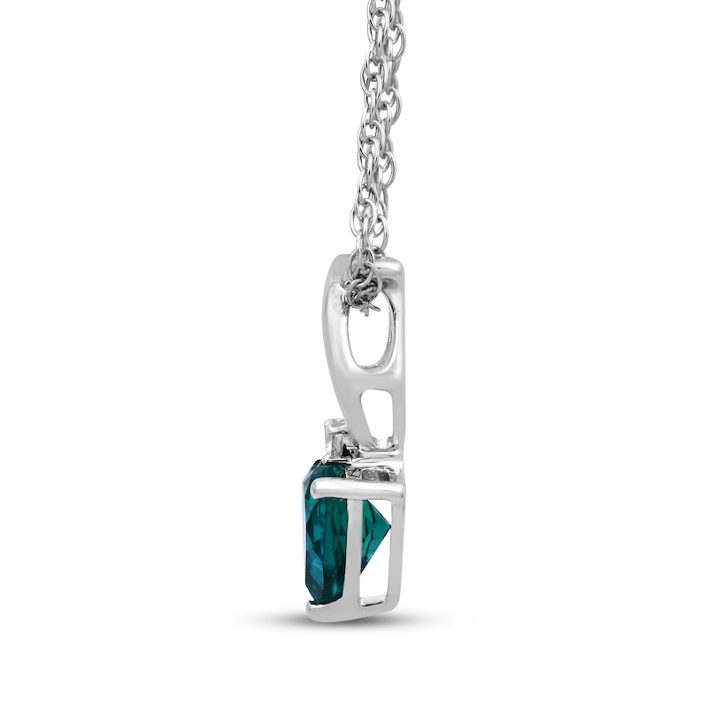 Main Image 2 of Heart-Shaped Lab-Created Emerald & Lab-Grown Diamond Accent Necklace Sterling Silver 18"