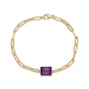 Thumbnail Image 1 of Emerald-Cut Amethyst Solitaire Paperclip Chain Bracelet 18K Gold-Plated Sterling Silver 7.25"