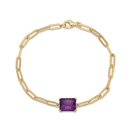 Emerald-Cut Amethyst Solitaire Paperclip Chain Bracelet 18K Gold-Plated Sterling Silver 7.25"