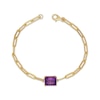 Thumbnail Image 3 of Emerald-Cut Amethyst Solitaire Paperclip Chain Bracelet 18K Gold-Plated Sterling Silver 7.25"