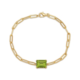 Emerald-Cut Peridot Solitaire Paperclip Chain Bracelet 18K Gold-Plated Sterling Silver 7.25"