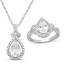Thumbnail Image 1 of Pear-Shaped White Lab-Created Sapphire Halo Gift Set Sterling Silver