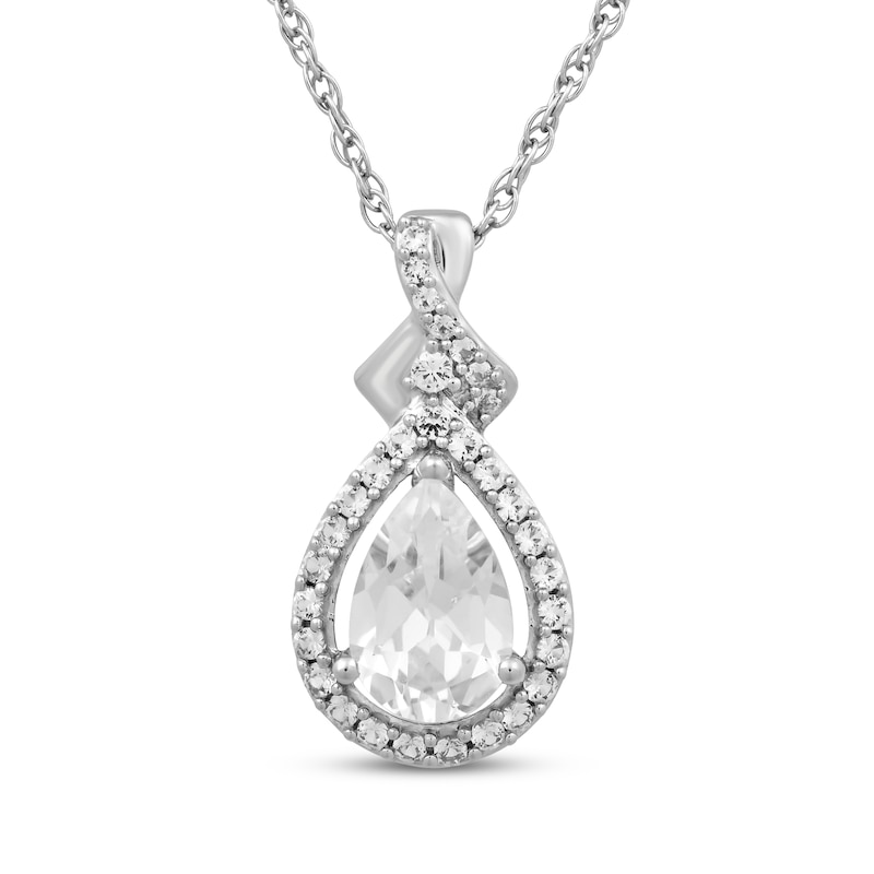 Main Image 2 of Pear-Shaped White Lab-Created Sapphire Halo Gift Set Sterling Silver