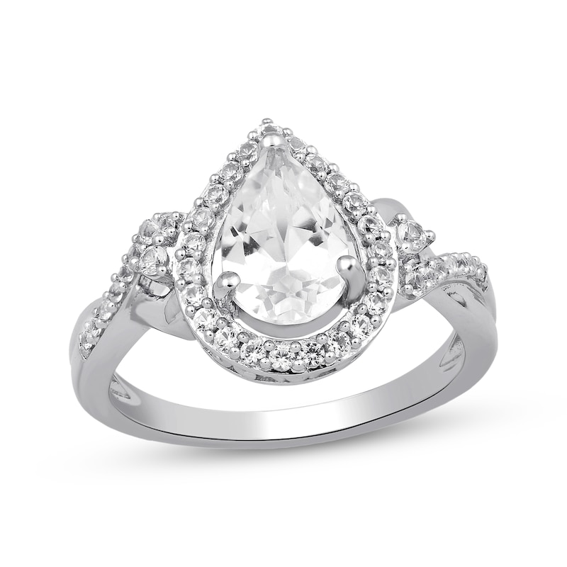 Main Image 3 of Pear-Shaped White Lab-Created Sapphire Halo Gift Set Sterling Silver