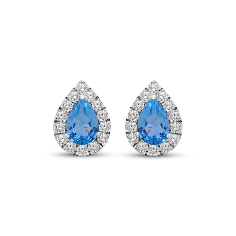Main Image 2 of Pear-Shaped Swiss Blue Topaz & White Lab-Created Sapphire Halo Stud Earrings Sterling Silver