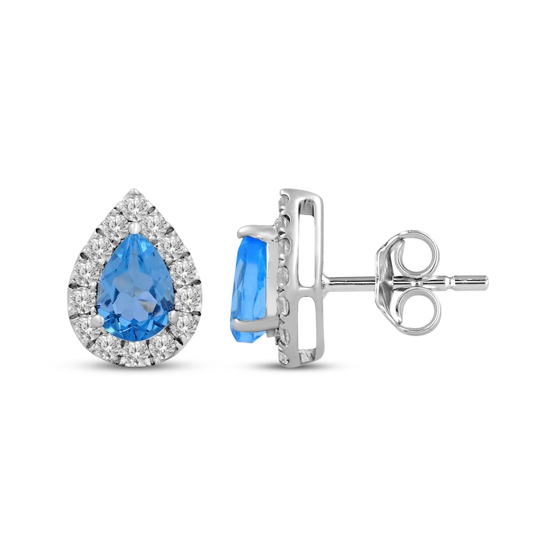 Main Image 3 of Pear-Shaped Swiss Blue Topaz & White Lab-Created Sapphire Halo Stud Earrings Sterling Silver