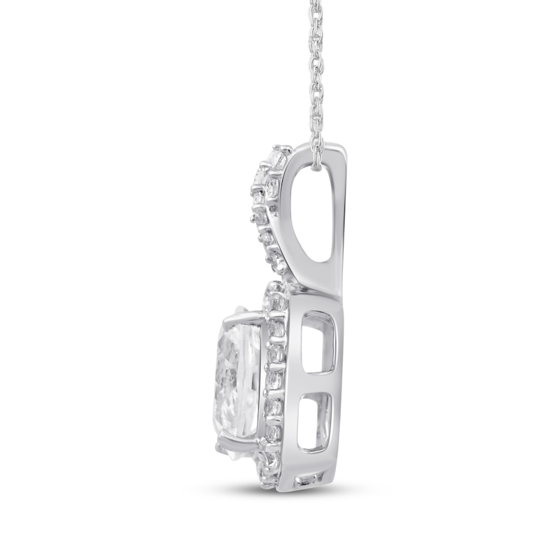 Main Image 2 of Cushion-Cut White Lab-Created Sapphire Halo Necklace Sterling Silver 18"