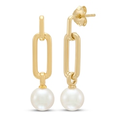STUDIO BY KAY Cultured Pearl Chain Link Drop Earrings 24K Yellow Gold Vermeil Sterling Silver