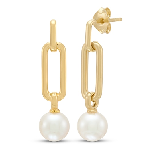 STUDIO BY KAY Cultured Pearl Chain Link Drop Earrings 24K Yellow Gold Vermeil Sterling Silver