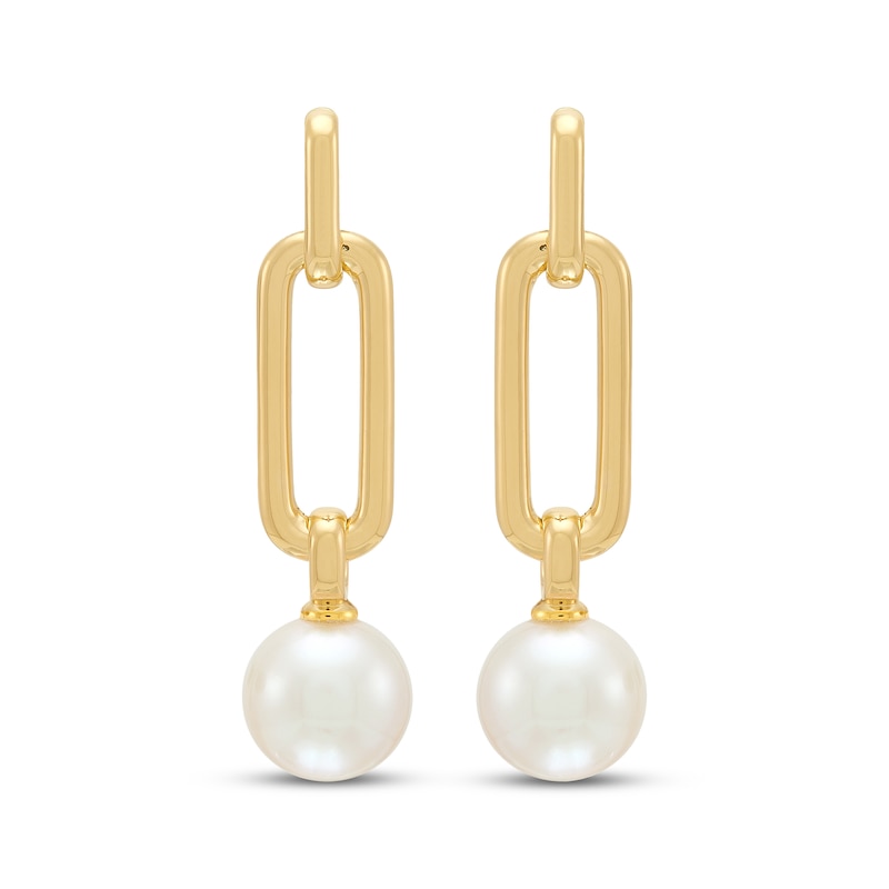 Main Image 2 of STUDIO BY KAY Cultured Pearl Chain Link Drop Earrings 24K Yellow Gold Vermeil Sterling Silver