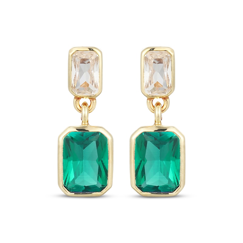 Main Image 2 of STUDIO BY KAY Emerald-Cut Lab-Created Emerald & White Lab-Created Sapphire Bezel-Set Dangle Earrings 24K Yellow Gold Vermeil Sterling Silver