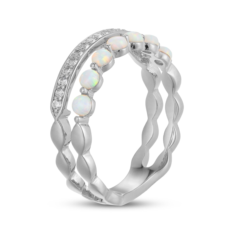 Main Image 2 of Lab-Created Opal & White Lab-Created Sapphire Two-Row Ring Sterling Silver