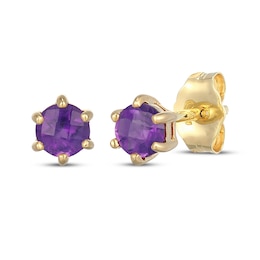 STUDIO BY KAY Amethyst Solitaire Stud Earrings 24K Yellow Gold Vermeil Sterling Silver