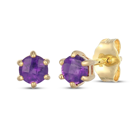 STUDIO BY KAY Amethyst Solitaire Stud Earrings 24K Yellow Gold Vermeil Sterling Silver