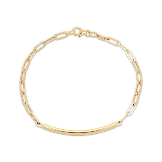 3.5mm Paperclip Chain Bar Bracelet Hollow 10K Yellow Gold 7.5"
