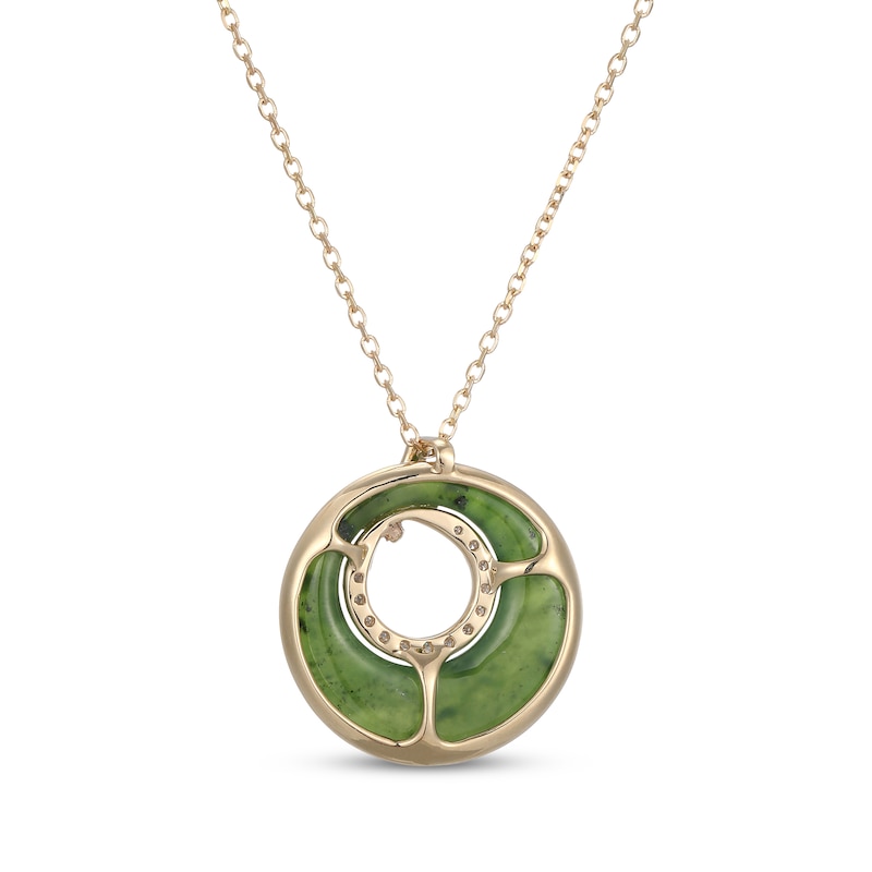 Main Image 3 of Nephrite Jade & Diamond Open Circle Knot Necklace 1/10 ct tw 14K Yellow Gold 18"