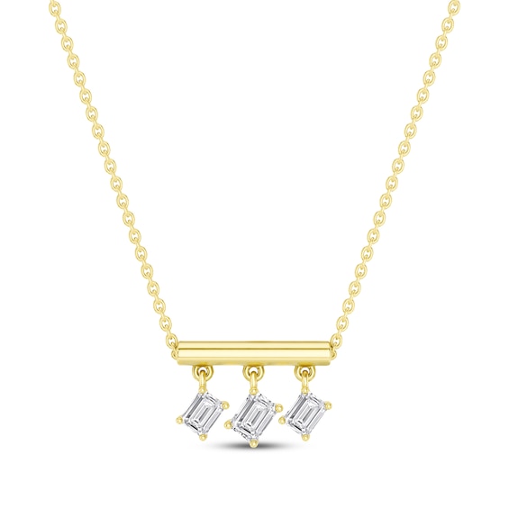 STUDIO BY KAY Emerald-Cut Lab-Grown Diamond Three-Stone Dangle Bar Necklace 1/2 ct tw 24K Yellow Gold Vermeil Sterling Silver 18"