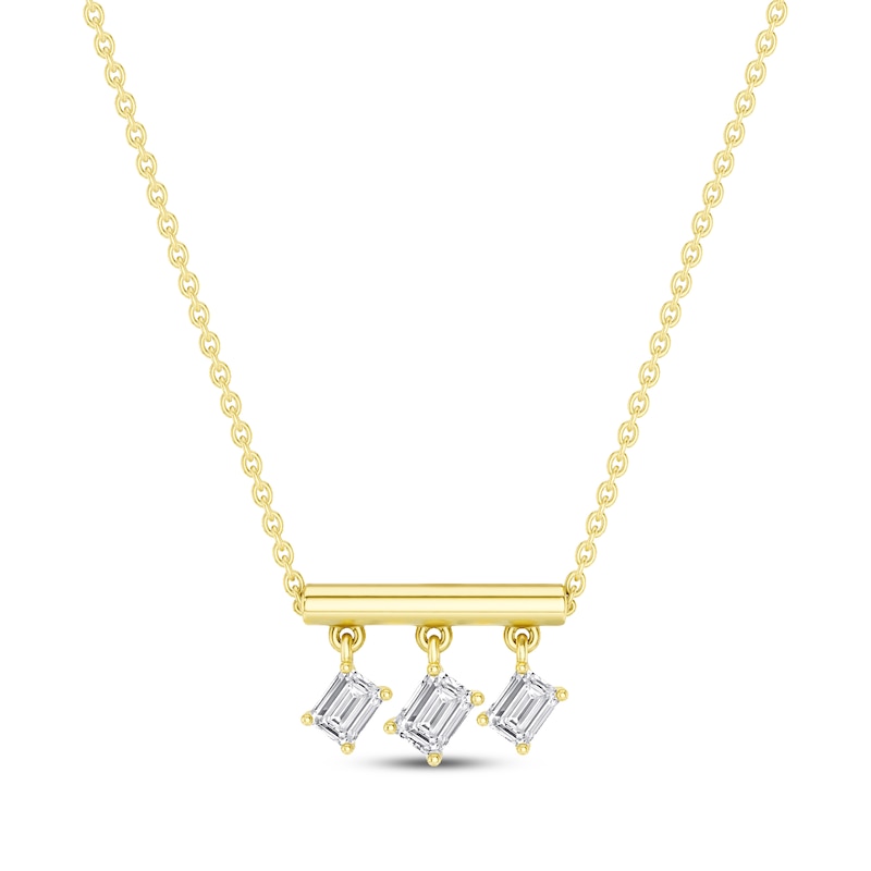 Main Image 1 of STUDIO BY KAY Emerald-Cut Lab-Grown Diamond Three-Stone Dangle Bar Necklace 1/2 ct tw 24K Yellow Gold Vermeil Sterling Silver 18"