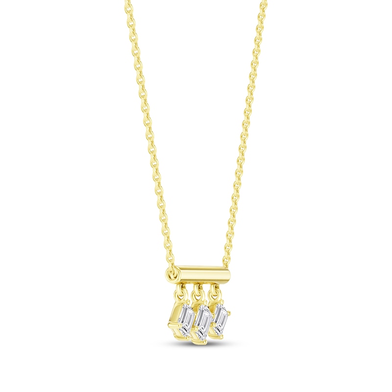 Main Image 2 of STUDIO BY KAY Emerald-Cut Lab-Grown Diamond Three-Stone Dangle Bar Necklace 1/2 ct tw 24K Yellow Gold Vermeil Sterling Silver 18"