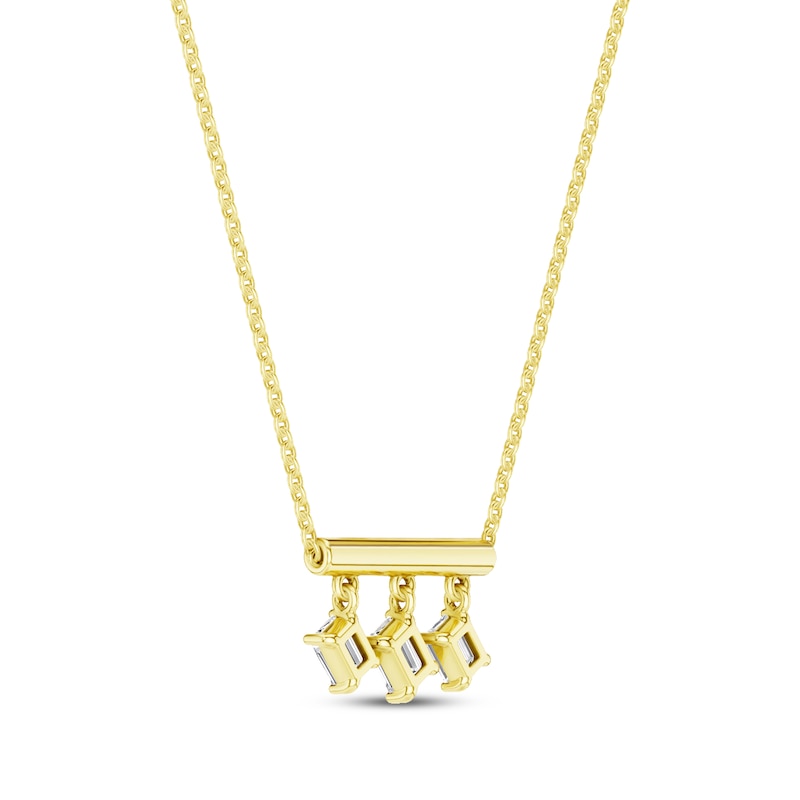 Main Image 3 of STUDIO BY KAY Emerald-Cut Lab-Grown Diamond Three-Stone Dangle Bar Necklace 1/2 ct tw 24K Yellow Gold Vermeil Sterling Silver 18"