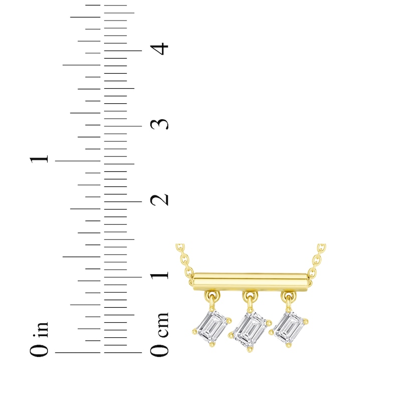 Main Image 7 of STUDIO BY KAY Emerald-Cut Lab-Grown Diamond Three-Stone Dangle Bar Necklace 1/2 ct tw 24K Yellow Gold Vermeil Sterling Silver 18"