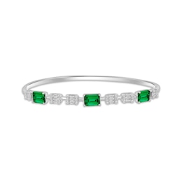 Emerald-Cut Lab-Created Emerald & White Lab-Created Sapphire Bangle Bracelet Sterling Silver