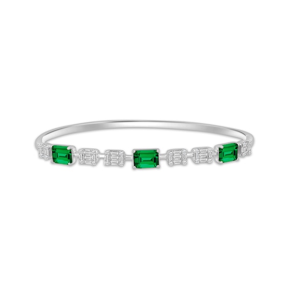 Emerald-Cut Lab-Created Emerald & White Lab-Created Sapphire Bangle Bracelet Sterling Silver