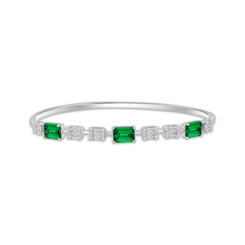 Main Image 1 of Emerald-Cut Lab-Created Emerald & White Lab-Created Sapphire Bangle Bracelet Sterling Silver