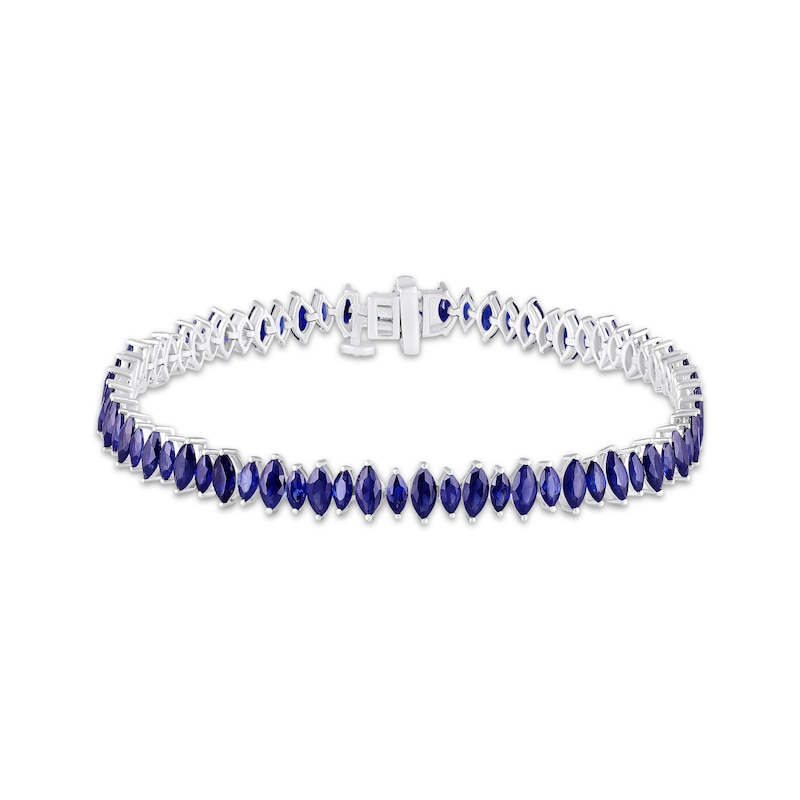 Main Image 1 of Marquise-Cut Blue Lab-Created Sapphire Line Bracelet Sterling Silver 7"