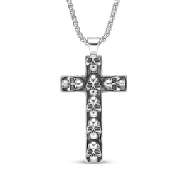 Men's Skull Cross Necklace Stainless Steel & Gray Ion Plating 24"