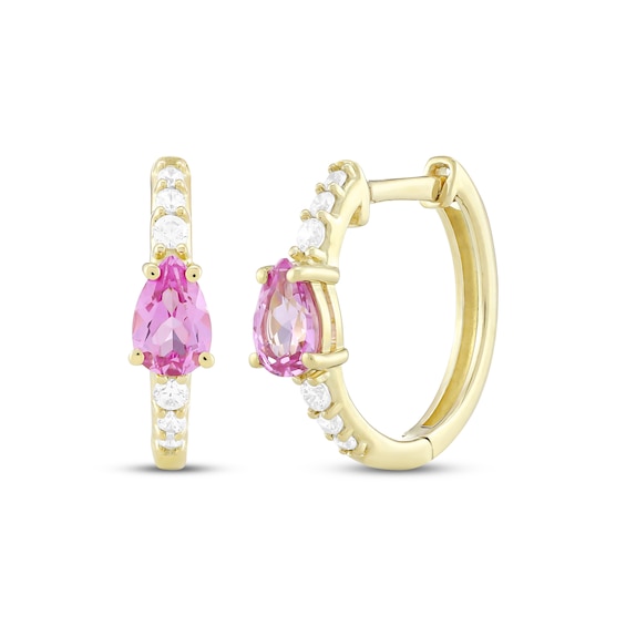 STUDIO BY KAY Pear-Shaped Pink Lab-Created Sapphire & White Lab-Created Sapphire Hoop Earrings 24K Yellow Gold Vermeil Sterling Silver