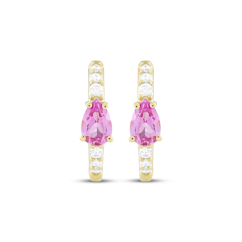 Main Image 2 of STUDIO BY KAY Pear-Shaped Pink Lab-Created Sapphire & White Lab-Created Sapphire Hoop Earrings 24K Yellow Gold Vermeil Sterling Silver