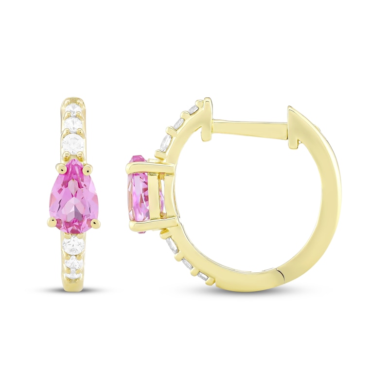 Main Image 3 of STUDIO BY KAY Pear-Shaped Pink Lab-Created Sapphire & White Lab-Created Sapphire Hoop Earrings 24K Yellow Gold Vermeil Sterling Silver