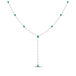 Pear-Shaped Lab-Created Emerald & White Lab-Created Sapphire Y-Drop Necklace Sterling Silver 18"